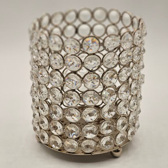 Glamorous Crystal Pillar Votive Holder, Hollywood Silver Decor, 5.25 x 4.5 - Picture 2 of 6